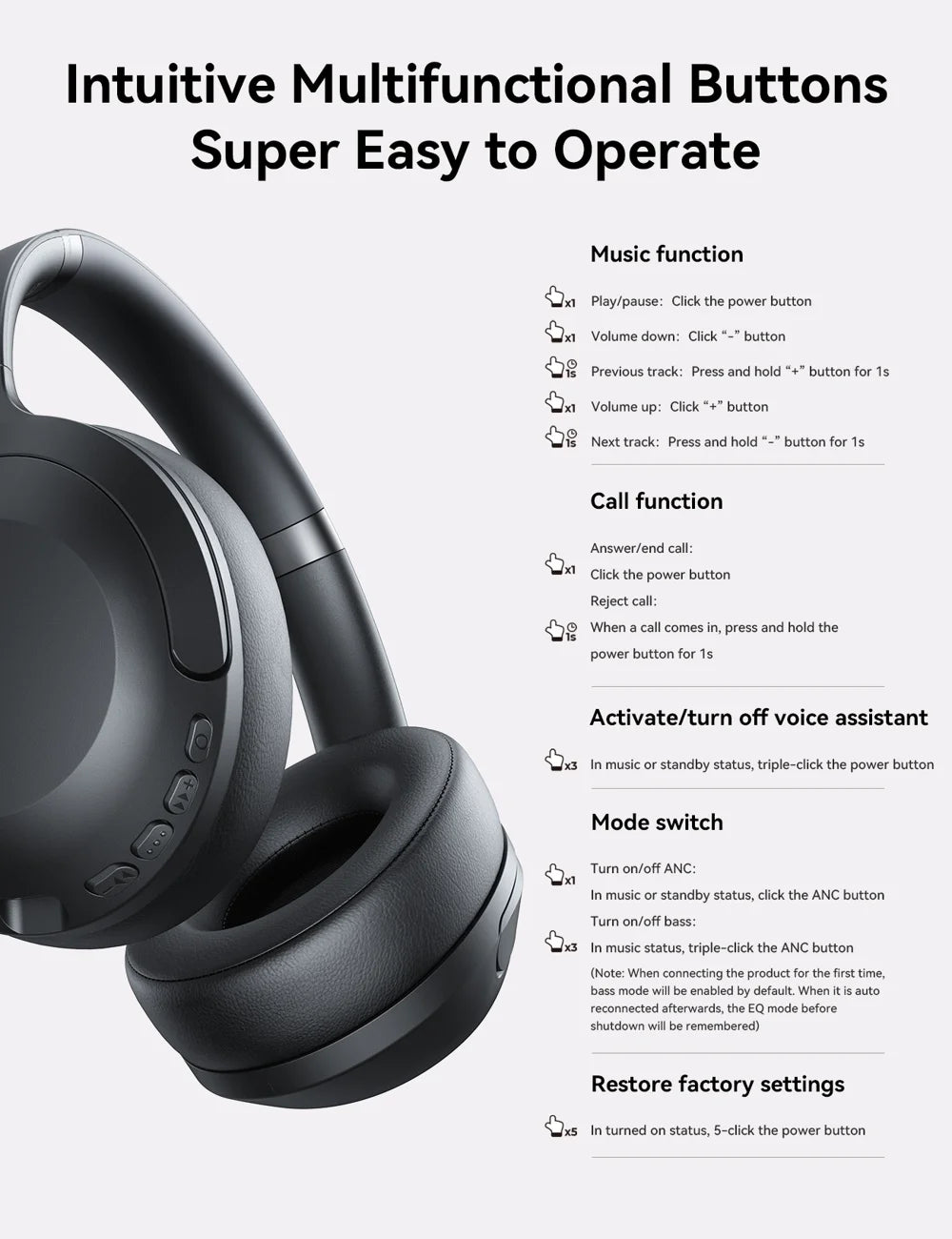 Joyroom JR-JH2 Wireless Over-Ear Headphones with Bluetooth 5.4 and ANC