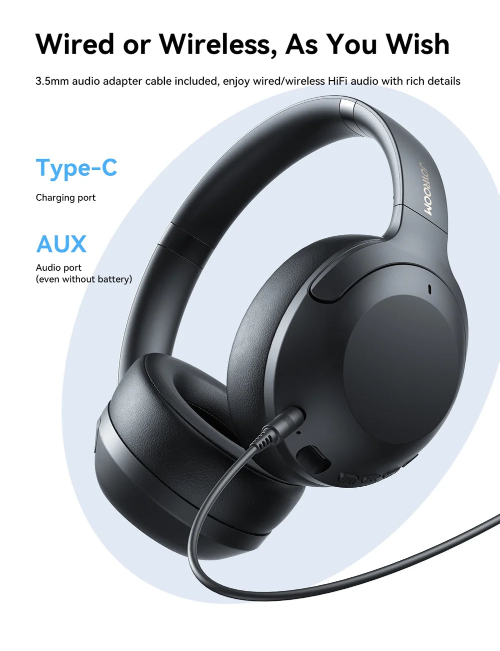 Joyroom JR-JH2 Wireless Over-Ear Headphones with Bluetooth 5.4 and ANC